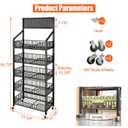 5 Tier Supermaket Snack Rack Display Stand, Free-Standing Black Retail Display Shelves with 12 Hooks & 4 Wheels, Large Metal Snack Shelf for Store Business, 5 Tier-iron Wire