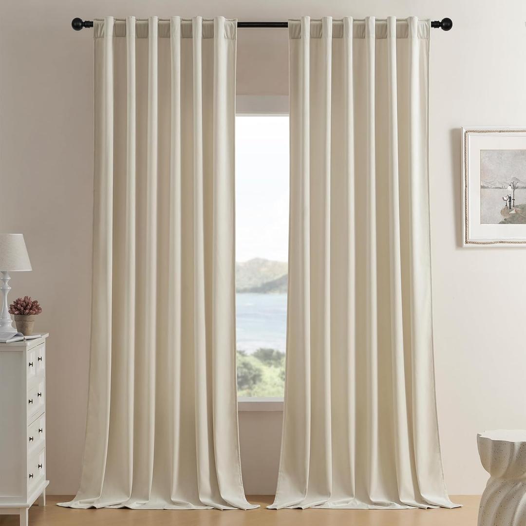 Timeper Cream Beige Velvet Curtains 90 inches 2 Panels, Luxury Curtains for Bedroom Living Room Thermal Insulated Super Soft Window Drapes,Back Tab & Rod Pocket,W52 x L90 inches