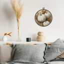 Giosve Vintage Rustic Fall White Pumpkin Round Wall Art Canvas Framed Poster, Farmhouse Autumn Pumpkin Maple Leaf Hanging Wall Sculptures for Kitchen Home Bedroom Living Room Decor, 10x10 Inch