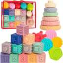 SpringFlower 3 in 1 Montessori Toys for Babies 0-3-6-12 Months, Soft Baby Teething, Stacking Building Blocks for Infants, Sensory Developmental Education Toys for Toddler Baby 12-18 Months,23 PCS