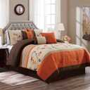 Chezmoi Collection Serene 7-Piece Luxury Autumn Floral Embroidery Comforter Set, Queen, Orange/Brown/Taupe | Lightweight