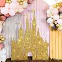 Seenelling Large Castle Backdrop Stand Wooden Castle Fairytale Princess Birthday Party Decoration Photobooth Backdrop Centerpiece Supplies for Birthday Party Decorations (Gold)