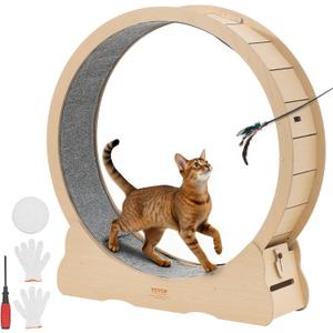 VEVOR Cat Exercise Wheel, 48 in Wooden Cat Running Wheel for Indoor Cats up to 28 lbs, Cats Treadmill with Carpeted Runway & Locking Mechanism, Quiet Roller Kitten Sport Toys for Pets Fitness & Health