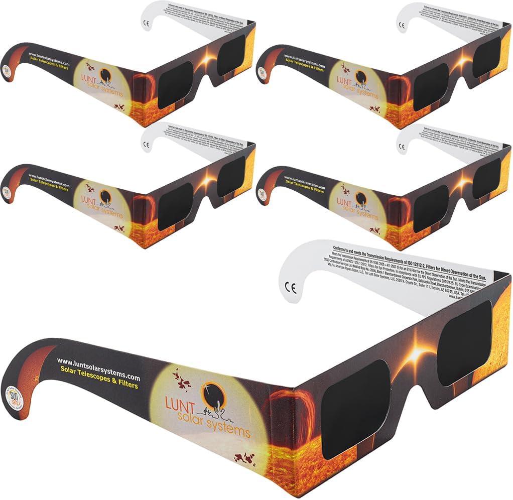 Lunt Solar Eclipse Glasses 5-Pack - ISO & CE Certified, AAS Approved for 2026 Eclipse in Spain & EU (UK, Germany, France)