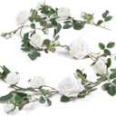 Veryhome Rose Vine Fake Flower Garland Artificial Hanging Rose Ivy Plants 6ft for Wedding Home Party Garden Arrangement Decor Pack of One (White)