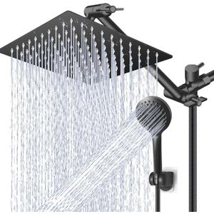 High/Low Pressure Water Rain Shower Head with 11 Inch Adjustable Extension Arm and 5 Settings Handheld Shower Head Combo,Powerful Shower Spray - Matte Black, 12 Inch