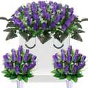 3 Set Artificial Cemetery Flowers for Grave,Headstone Flower Saddle with 2 Memorial Rose Bouquets with Vases for Grave Tombstone Decorations(Purple)