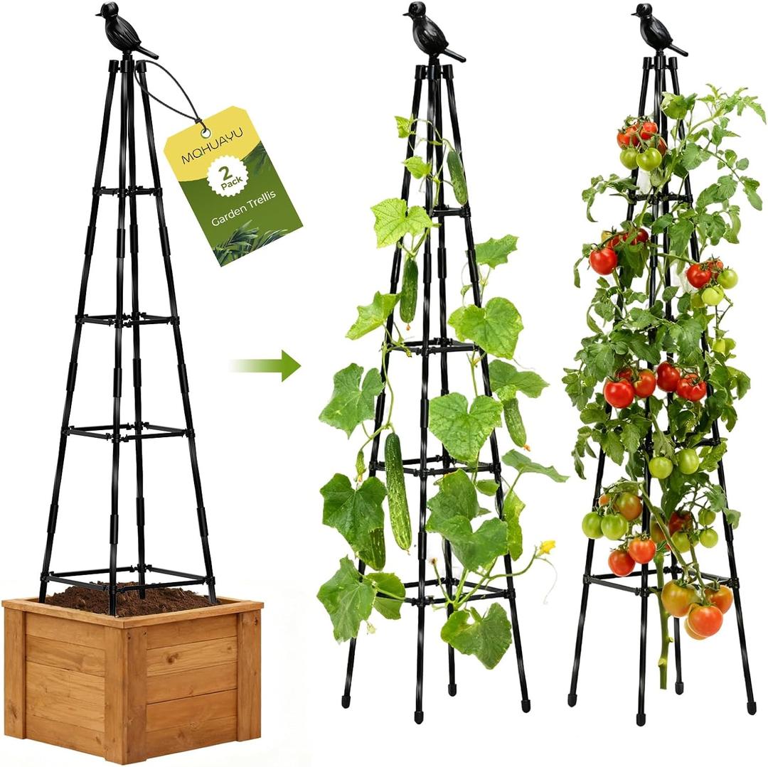 2 Pack Garden Trellis for Climbing Plants Outdoors,65Inch Cucumber Trellis Garden Obelisk Trellis Rustproof Plants Support with Adjustable Heights for Indoor Potted Plants, Vines, Vegetables