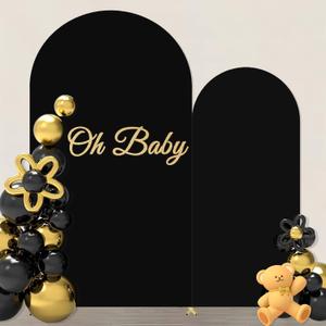 JCJ Arch Backdrop Cover 7.2FT 6FT, Black Wedding Round Top Chiara Arch Stand Cover Set of 2 Stretchy Backdrop with Zipper Spandex Fitted Arch Cover for Birthday Party Decoration