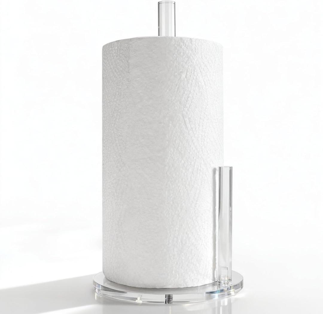 Acrylic Paper Towel Holder, Premium Stand for Kitchen Organize, One-Handed Manipulation Countertop Roll Paper Dispenser (DP014)