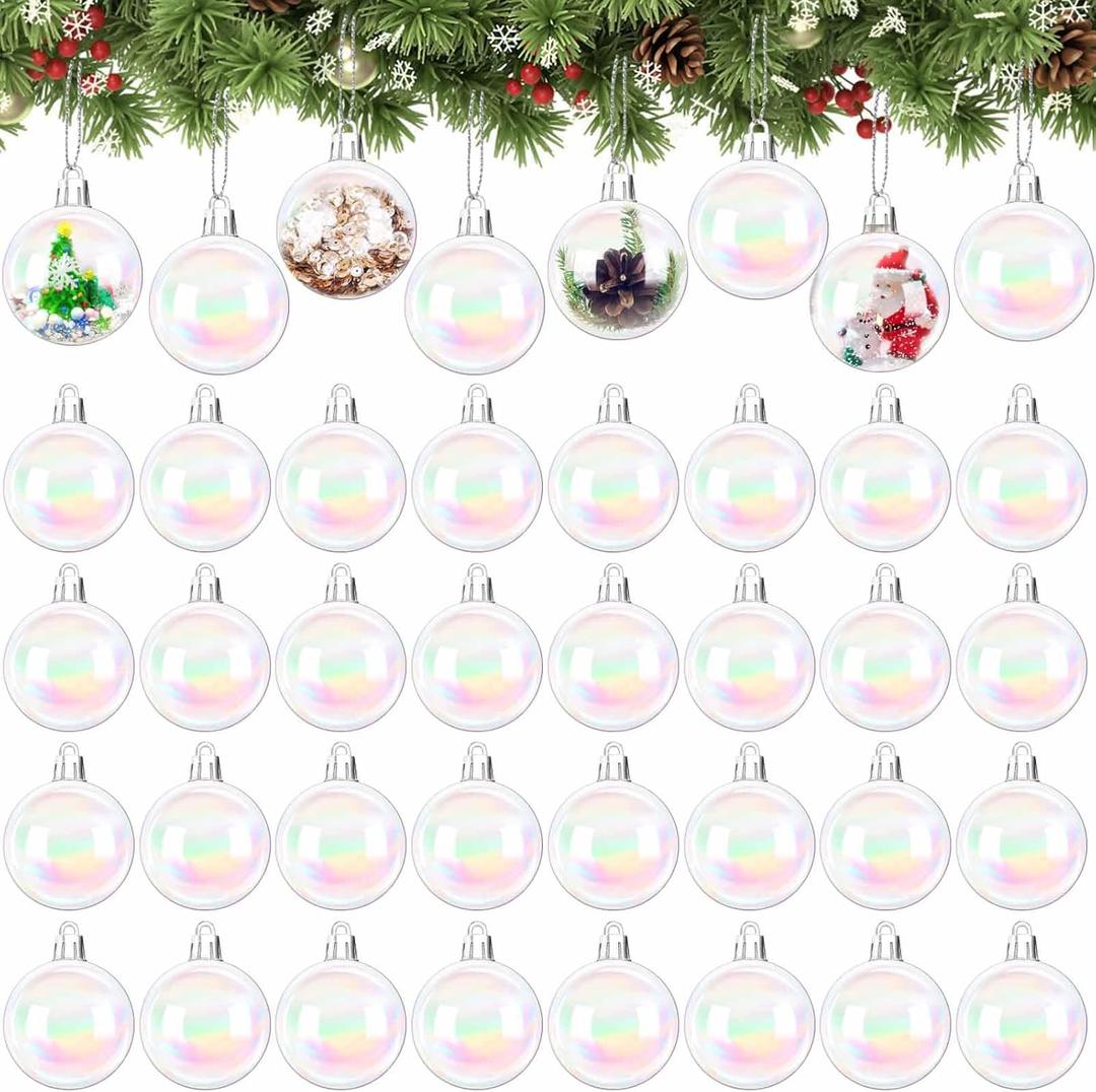 60 PCS Iridescent Ornaments Balls,2inch/5cm Clear Christmas Rainbow Ball,Plastic Hanging Bubble Ornaments Balls for Christmas Tree,Party,Home Decor,Halloween Props
