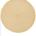 FunWheat Paper Round Braided Placemats Set of 4 for Dining Tables 15 Inch Heat Resistant Table Mats Farmhouse Woven Fabric Natural Place mats for Decoration with Tassel(Beige,4pcs)