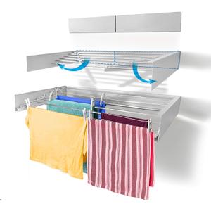 Step Up Laundry Drying Rack, Wall Mounted, Retractable Clothes Drying Rack, 60lbs Capacity, 20 Linear Ft, with Wall Template and Long Screwdriver Bit (40" White) 