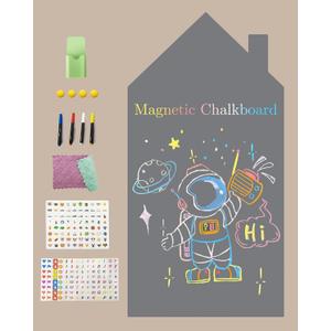Magnetic Wall Decal for Kids, Magnetic Chalkboard Contact Paper for Wall, Playroom Essentials, Includes Dustless Chalks, Chalk Holder, Wipe Cloth, Stickers (Grey House, 34.6" x 58.3")