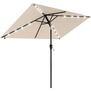 AreShark 6.5' x 10' Rectangular Patio Umbrella with Solar Lights, Solar Powered Lighted Market Umbrella w/Tilt and Crank, Outdoor Table Umbrella for Garden, Deck, Backyard, Pool, Cream-White