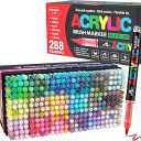 Guangna 288 Acrylic Paint Markers, Brush Tip Acrylic Paint Pens, QuickDrying Waterproof Ink, for Rock Painting Plastic Wood Canvas Glass Ceramic Metal Art Crafts Supplies Gift