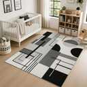 5x7 Modern Area Rug for Living Room Bedroom, Large Washable No-Shedding Faux Wool Geometric Carpet, No-Slip Low-Pile Indoor Decor Rugs for Nursery Dinner Room Office Playroom Dorm(Bauhaus Grey)
