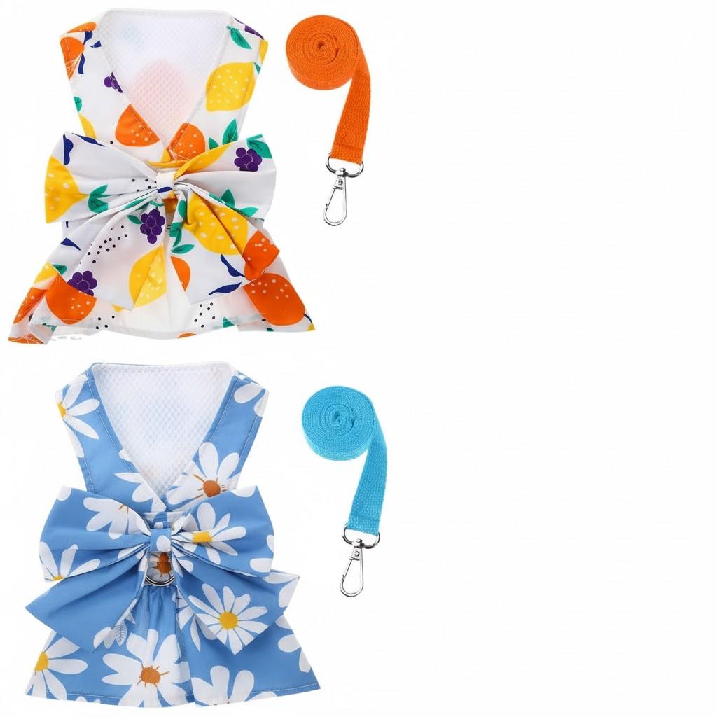 3 Pieces Dog Harness Dress and Leash Set Cute Female Dog Dresses Assorted Styles Puppy Clothes Breathable Polyester Pet Doggy Outfits Puppy Princess Skirt for Pet Dog Cat (Medium)