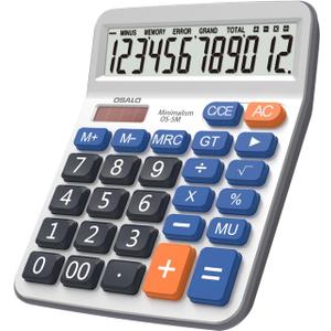 Desktop Calculator Extra Large 5-Inch Clear LCD Display 12-Digit Big Number Button Office Calculator with Auto Sleep Function (OS-5M)