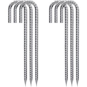 Rebar Stakes 12 Inch Galvanized, J Hook Rebar Stakes 6 Pack Ground Anchors for Tent Heavy Duty for Plants Anti-Rust Landscape Fabric Artificial Turf