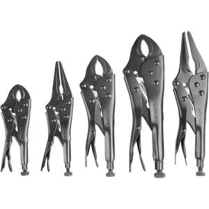 Lichamp 5PCS Vice Locking Pliers Set, 10 9 7 6 5 inches Curved Jaw Vise and Curved Jaw Grip Pliers Set
