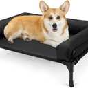 Veehoo Elevated Raised Dog Bed-Cooling Outdoor Dog Cot Bed for Medium Sized Dogs Three-Sided Fence Raised Pet Cot with Mesh & No-Slip Feet Dog Hammock Bed with Removable Bolster-29 x 18" Black