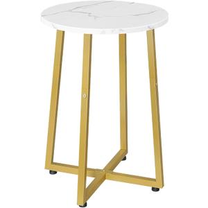HOOBRO Side Table, Round Accent End Table with Sturdy X-Shaped Metal Frame, 15.7" Round Nightstand, for Living Room, Bedroom, Balcony, Office, Marble and Gold DM95BZ01
