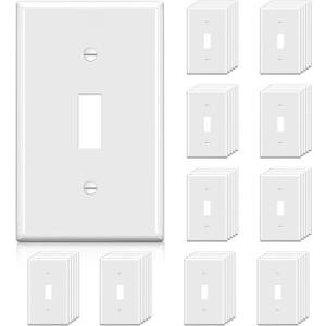 BESTTEN Light Switch Cover Plate, 1-Gang Toggle Wall Plate, Unbreakable Polycarbonate Faceplate Cover, Standard Size, UL Listed, White, 50 Pack