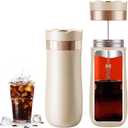 Travel French Press Coffee Maker 12oz Portable French Coffee Cup Double Walled Stainless Steel Vacuum Insulated Coffee Mug and Tea Maker Mini Vacuum Great for Camping and Traveling (champagne)