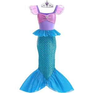 Mermaid Dress, Mermaid Tail Costume Little Girls Princess Dress up with Crown for Girl 3-8 Gift (Blue)