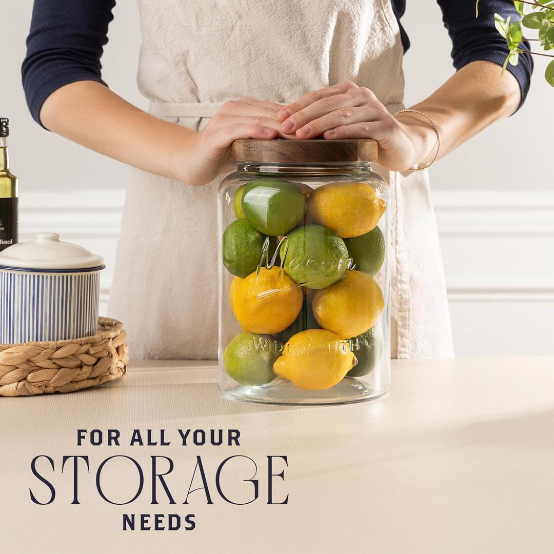 Extra Large Mason Jar  1 Gallon Glass Wide Mouth Jar with Airtight Wooden Lid, Food Storage Container with Measurement Markings For Kitchen Pantry, Pickling, Cookies, Flour & Sugar