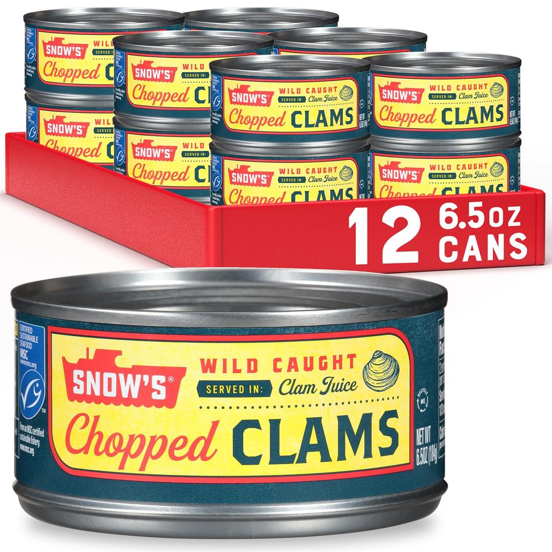 Snow's Wild Caught Chopped Clams Canned, 6.5 oz Can (Pack of 12) - 5g Protein Per Serving - Keto Friendly, 99% Fat Free, BBD Oct/2028
