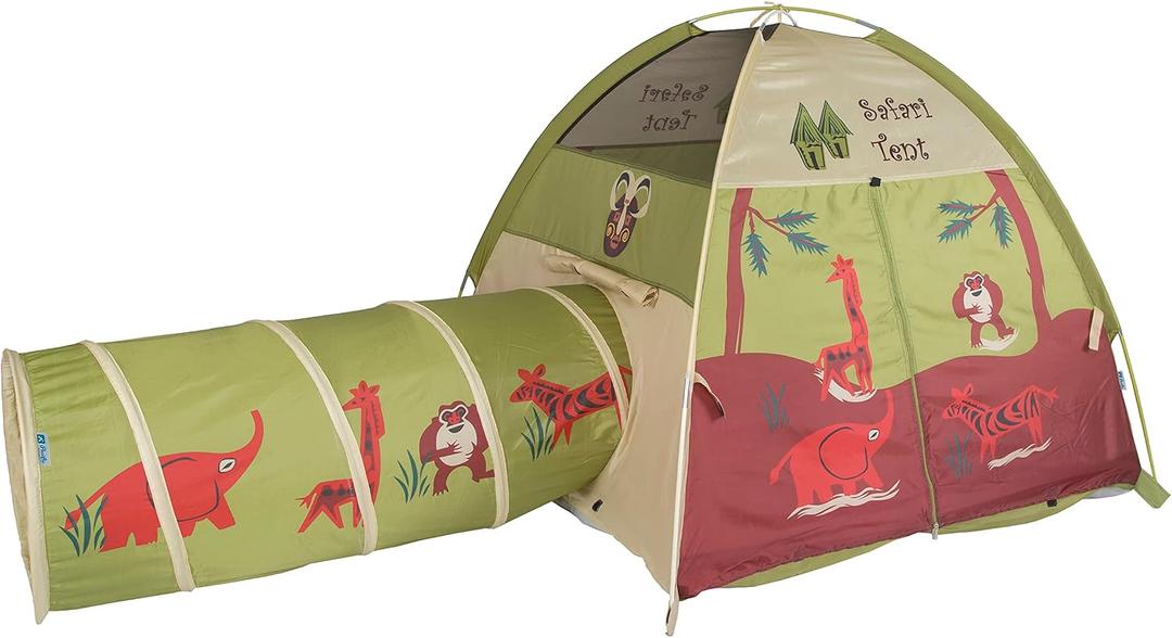 Pacific Play Tents 20435 Kids Safari Fun Dome Tent Crawl Tunnel Combo Indoor / Outdoor Fun,Multicolor, 48" L X 48" W X 42" H