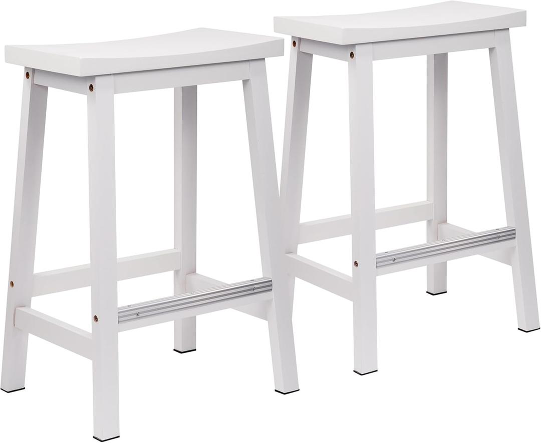 Signature Solid Wood Saddle-Seat Kitchen Counter-Height Stool, 24-Inch Height, White - Set of 2