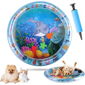 Aqua Cats Water Mat with Fish,Cat Dog Water Mat,Thickened Durable Non-Slip Playmat, Durable Easy Clean,Suitable for All Types of Pets (L, Black)