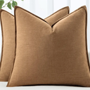 MIULEE Decorative Linen Euro Sham Pillow Covers 24x24 Brown Boho Farmhouse Neutral Couch Throw Pillows for Bed Pack of 2 Accent Modern Pillowcase Sofa Livingroom Home Decor