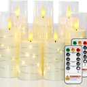 Raycare Flameless Candle with Remote Timer, 7 Flickering Acrylic Battery Operated LED Pillar Candles with Embedded Star String for Valentine's Day, Home Decor, and as a Gift (Ivory)