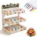 3 Tier Cookie Display Stand, Wooden Cookie Stand with Chalkboard Sign and Miniature Food Models for Decoration, Tiered Cookie Display for Bakeries, Markets, Events, Cupcakes and Pastries