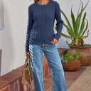 MEROKEETY Women's Cable Knit Open Front Cardigan Sweaters Fall Long Sleeve Button Down Soft Outwear (Blue, S)