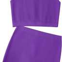 EXARUS Girl's 2 Piece Outfits Workout Set Seamless Ribbed Cropped Tank Tops and Athletic Shorts Summer Kids 10Y (Purple)