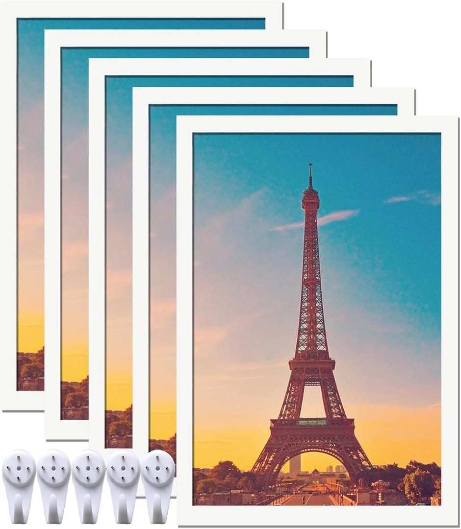 16x24 Picture Frame Set of 5, White Photo Frames High Transparent Wall Gallery Desktop Horizontal Vertical for Canvas Collage Photo Poster Certificate 16 x 24 inches