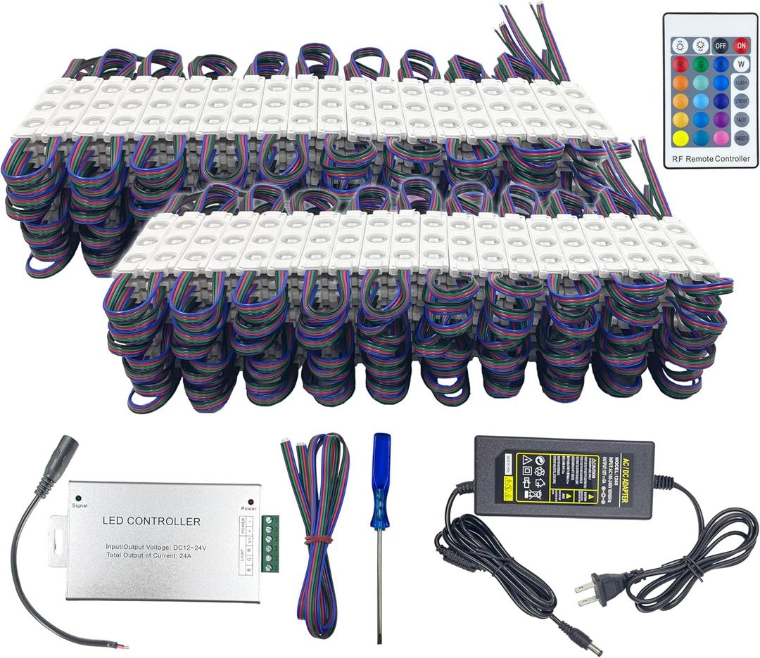 200PCS 110FT RGB LED Module Kit, 3 Led 5050 SMD LED Lights for Signs Turquoise Green Ice Blue,Window IP65 Shop Letter Box String Light Adaptable to Multiple Scenarios