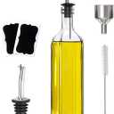 Leaflai Olive Oil Dispenser Bottle, 1 Pc Transparent Glass Olive Oil Dispenser and Vinegar Dispenser Set with 2 Stainless Steel Pourers, 4 Labels,1 Brush and 1 Funnel Oil Bottles for Kitchen (500ml)