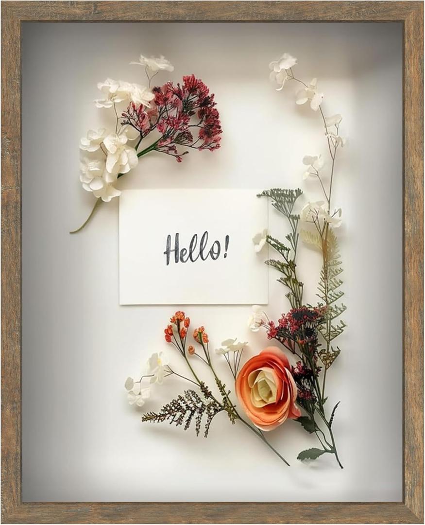 FrameWorks 16x20 Driftwood Wooden Shadow Box Frame Soft Felt Back, Tempered Glass, and Included Elegant White Ball Push Pins