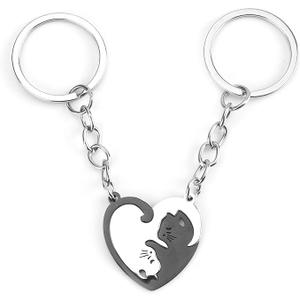Matching Cat Keychains Cute Couples Keycharm for Cat Lover Matching Keychains for Couples Heart Keyrings for Lovers