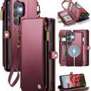 Defencase for Samsung Galaxy S26 Ultra Magnetic Wallet Case Compatible with Magsafe with RFID Blocking Zipper & Card Holder Women, PU Leather Detachable Phone Case for Galaxy S26 Ultra 6.9", Wine Red