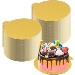 100 Pcs 5 Inch Mini Cake Boards Round Golden Mousse Cake Boards Disposable Cardboard Plate Round Coated Cakeboard for Kitchen Baking Caking Pizza Dessert Cupcake Tray (5 Inch)