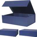 Aimyoo Navy Blue Collapsible Gift Box with Magnetic Closure Lids 10.5x7x3 in, Bridesmaid Groomsmen Proposal Box, Medium Rectangle Box for Present Graduation Storage 3 Pack