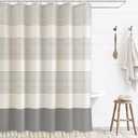 Boho Shower Curtains for Bathroom with Tassels Grey Farmhouse Striped Shower Curtain Beige Rustic Linen 72x72 Inches