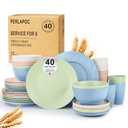 Perlapoc 40 PCS Wheat Straw Dinnerware Sets Unbreakable Dishes Set for 8 Plastic Plates and Bowls Sets with Cups Dishwasher & Microwave Safe - Colorful